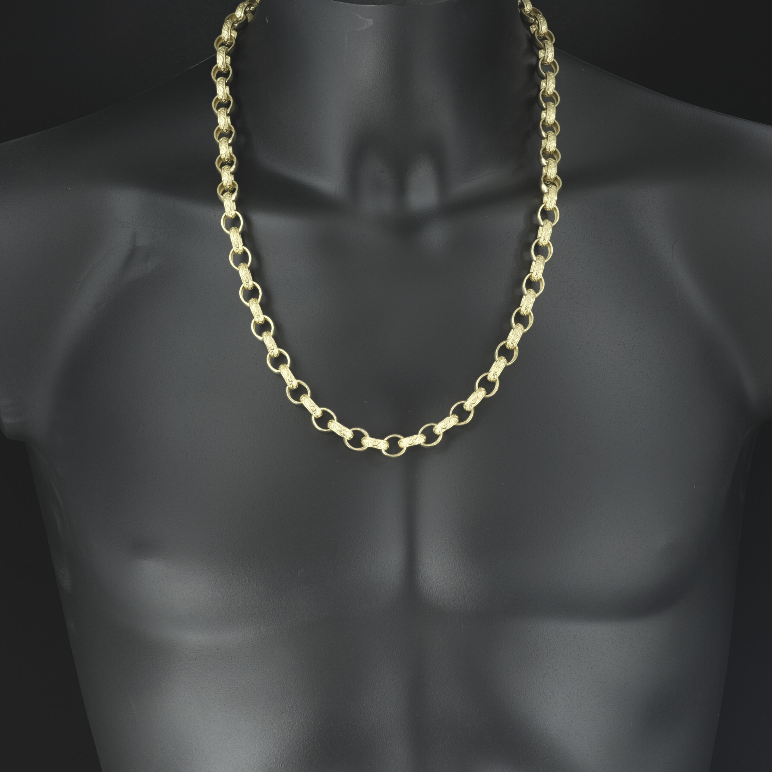 9ct Yellow Gold Patterned Belcher Chain 25.5" 10.5mm - Image 3