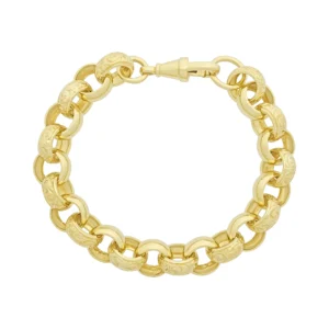 9ct Yellow Gold Patterned Belcher Bracelet 8″ 12mm