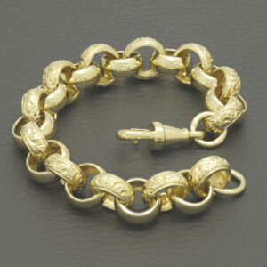 9ct Yellow Gold Patterned Belcher Bracelet 8″ 12mm