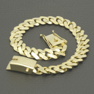 9ct Yellow Gold Patterned Cuban Bracelet 8.5&#8243; 10mm