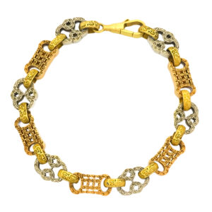 9ct Tri-Colour Stars & Bars Bracelet 7″ 9.5mm