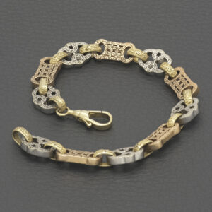 9ct Tri-Colour Stars &#038; Bars Bracelet 7&#8243; 9.5mm