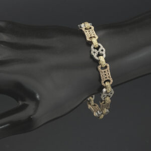 9ct Tri-Colour Stars &#038; Bars Bracelet 7&#8243; 9.5mm