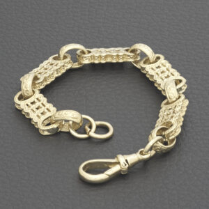 9ct Yellow Gold Stars & Bars Bracelet 7″ 8.5mm