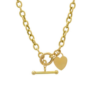 9ct Yellow Gold Belcher Chain With T-Bar & Heart Pendant 18″ 6mm