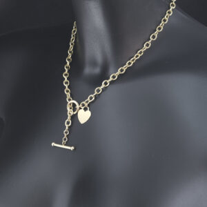 9ct Yellow Gold Belcher Chain With T-Bar &#038; Heart Pendant 18&#8243; 6mm