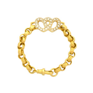 9ct Yellow Gold Patterned Belcher Bracelet & Gemstone Hearts 6″ 6.5mm