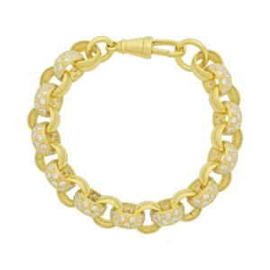 9ct Yellow Gold Gemstone Belcher Bracelet 9″ 14mm