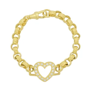9ct Yellow Gold Patterned Belcher Bracelet & Gemstone Heart 6.5″ 6.5mm