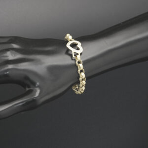 9ct Yellow Gold Patterned Belcher Bracelet &#038; Gemstone Heart 6.5&#8243; 6.5mm