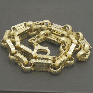 9ct Yellow Gold Stars &#038; Bars Chain 28&#8243; 14mm