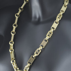 9ct Yellow Gold Stars &#038; Bars Chain 28&#8243; 14mm