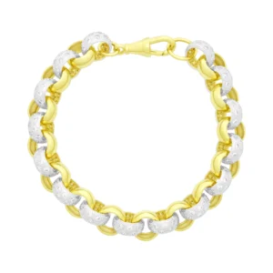 9ct Yellow Gold Gemstone Belcher Bracelet 9″ 12mm