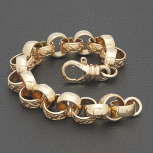 9ct Rose Gold Patterned Belcher Bracelet 8.5&#8243; 13mm