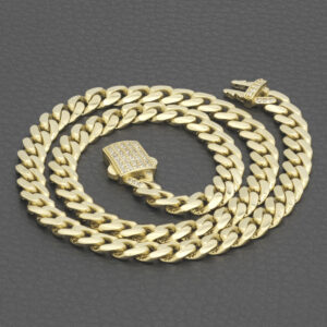 14ct Yellow Gold Gemstone Cuban Chain 15.5&#8243; 6.5mm