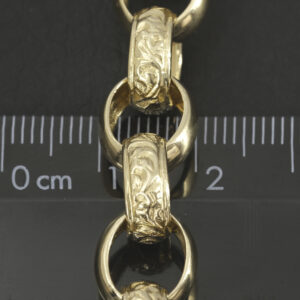 9ct Yellow Gold Patterned Belcher Bracelet 9.5&#8243; 10.5mm