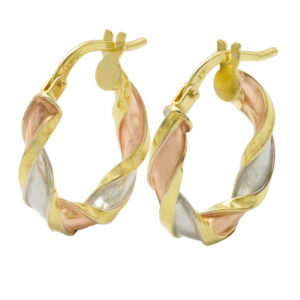9ct Tri Colour Twist Hoop Earrings
