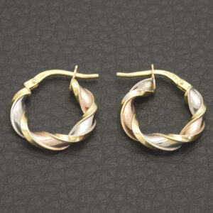 9ct Tri Colour Twist Hoop Earrings