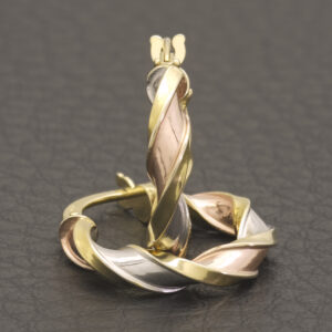 9ct Tri Colour Twist Hoop Earrings