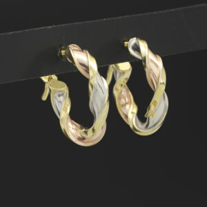 9ct Tri Colour Twist Hoop Earrings