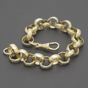 9ct Yellow Gold Patterned Belcher Bracelet 9″ 11.5mm