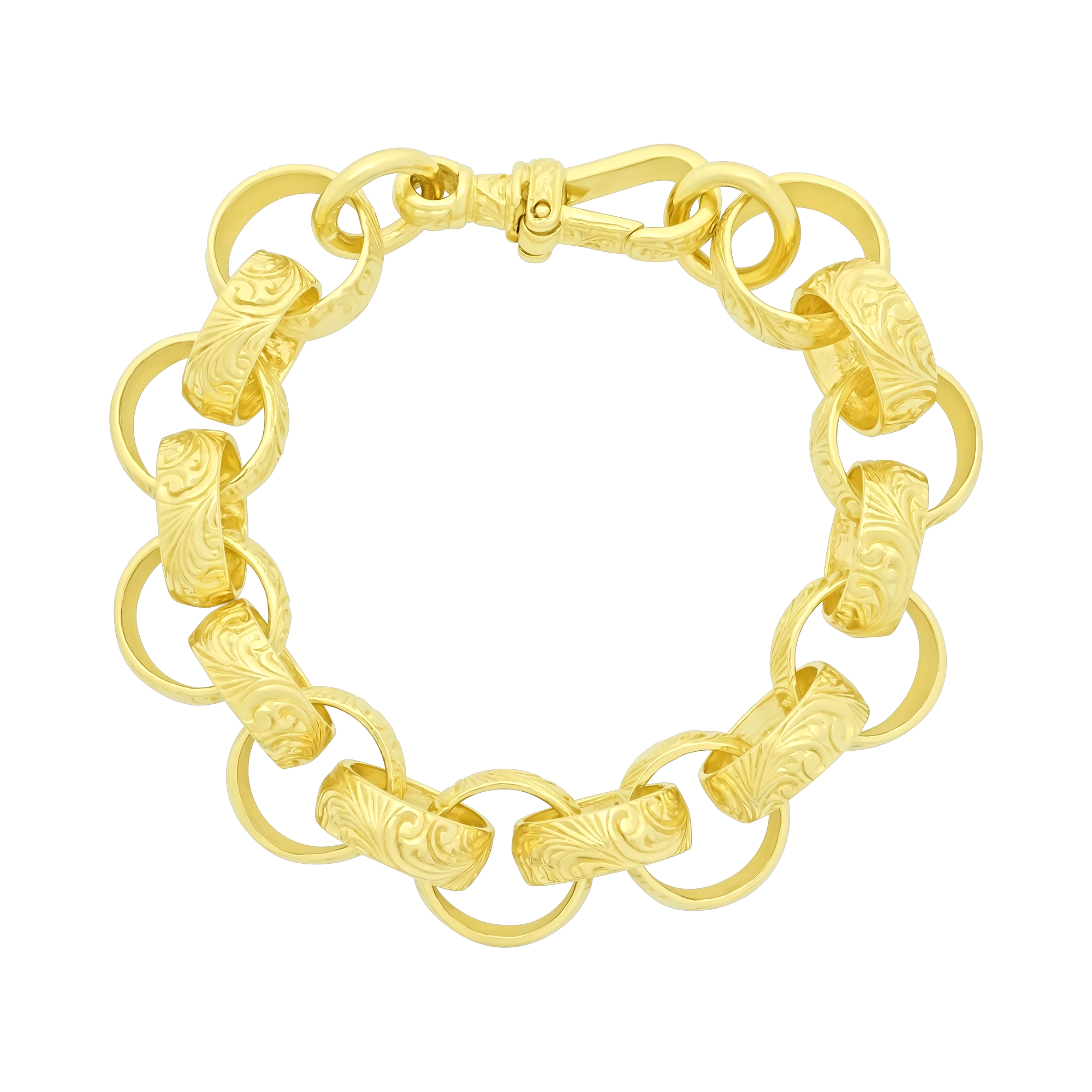 9ct Yellow Gold Patterned Belcher Bracelet 8" 13.5mm