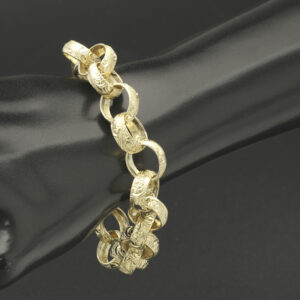 9ct Yellow Gold Patterned Belcher Bracelet 8″ 13.5mm