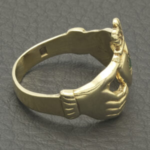 9ct Yellow Gold Green Gemstone Claddagh Ring