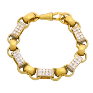 9ct Yellow Gold Gemstone Gypsy Link Bracelet 9.5″ 14mm