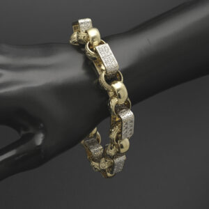 9ct Yellow Gold Gemstone Gypsy Link Bracelet 9.5″ 14mm