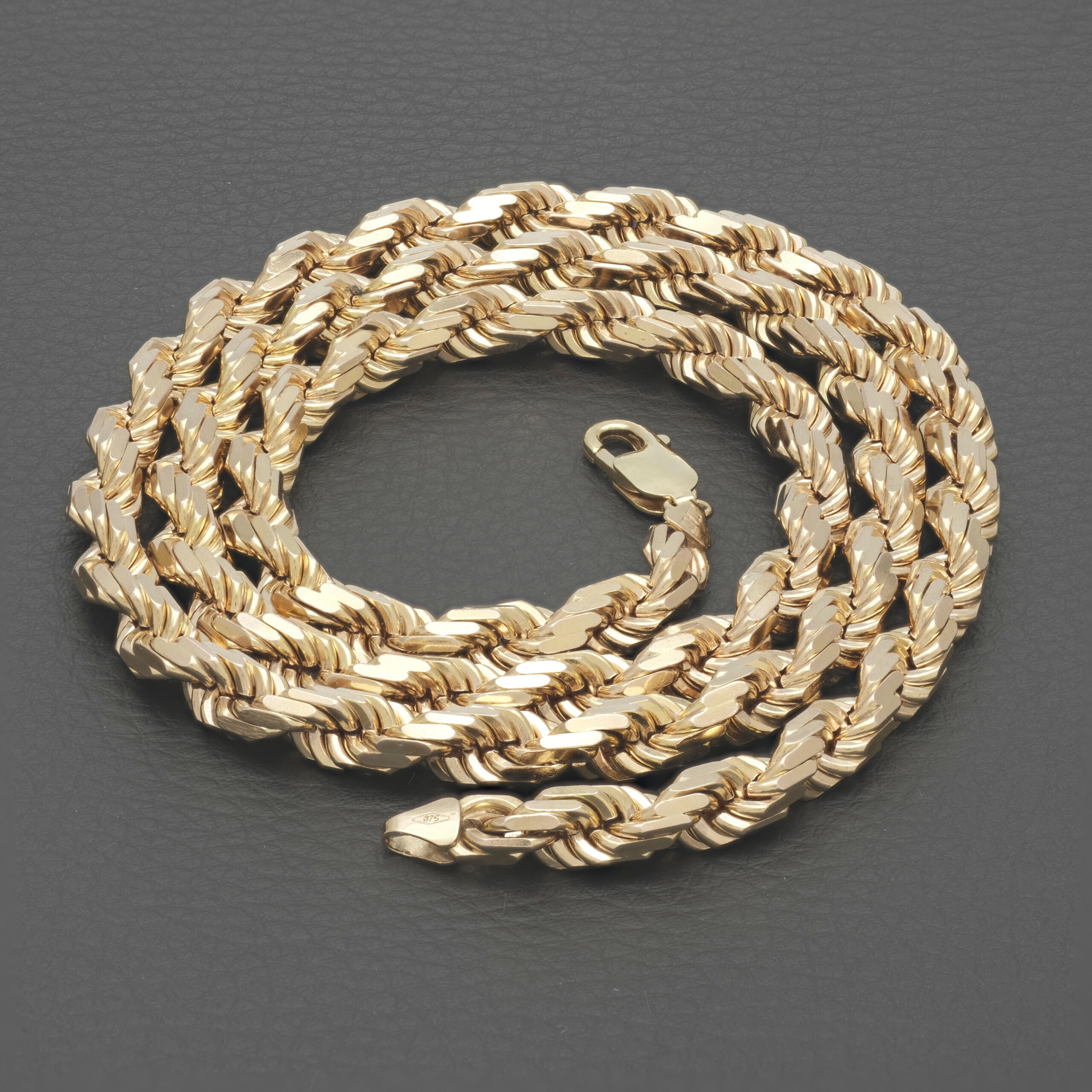 9ct Rose Gold Diamond Cut Rope Chain 28.5" 7mm - Image 4