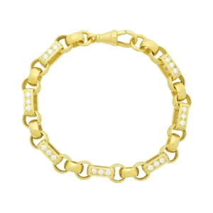 9ct Yellow Gold Gemstone Gypsy Link Bracelet 9.5″ 10mm