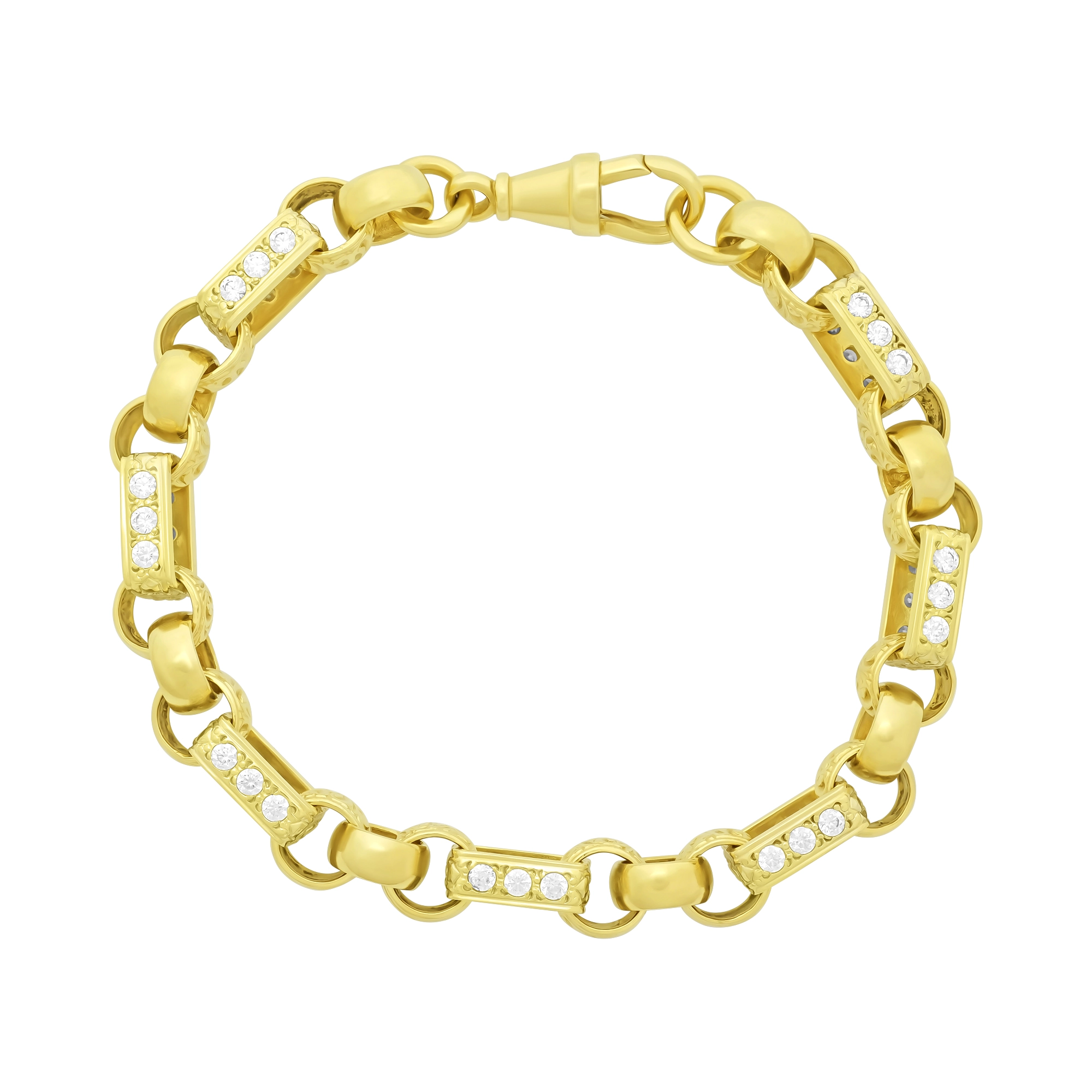 9ct Yellow Gold Gemstone Gypsy Link Bracelet 9.5" 10mm
