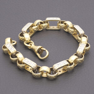 9ct Yellow Gold Gemstone Gypsy Link Bracelet 9.5″ 10mm