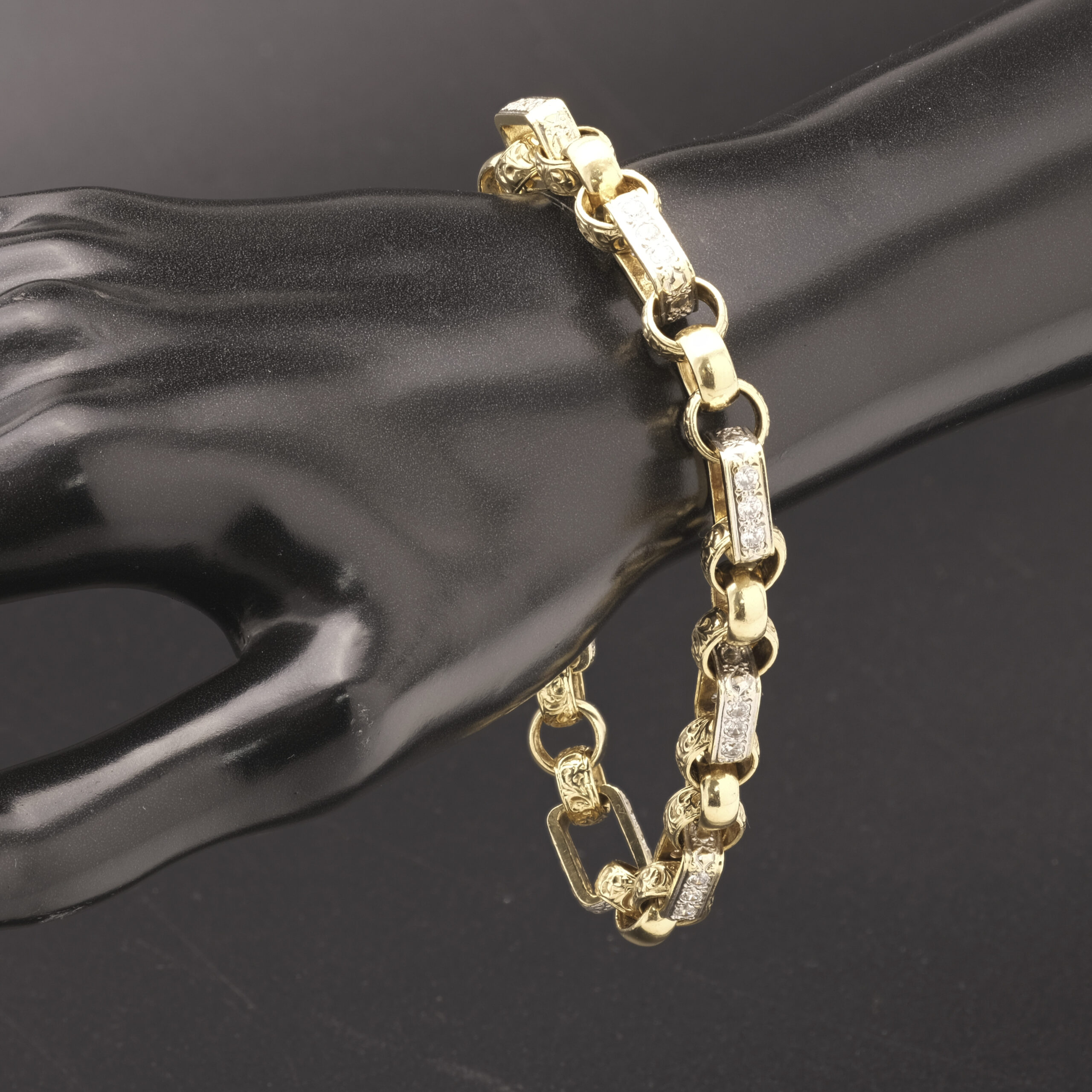 9ct Yellow Gold Gemstone Gypsy Link Bracelet 9.5" 10mm - Image 4