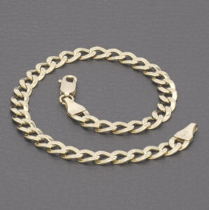 9ct Yellow Gold Patterned Curb Bracelet 8″ 5.5mm