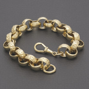 9ct Yellow Gold Patterned Belcher Bracelet 8″ 10.5mm