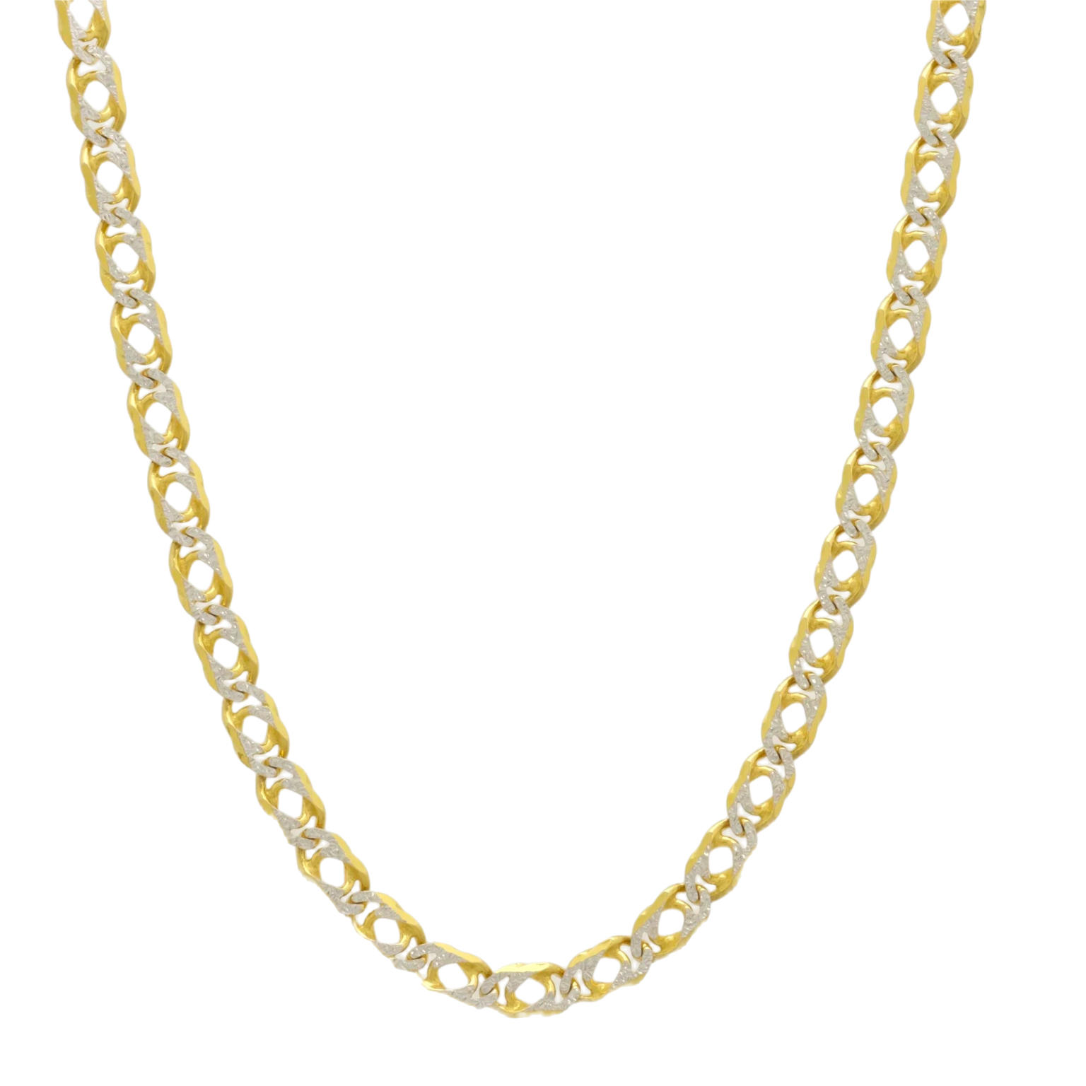 9ct Yellow & White Gold Patterned Double Curb Chain 18" 5mm