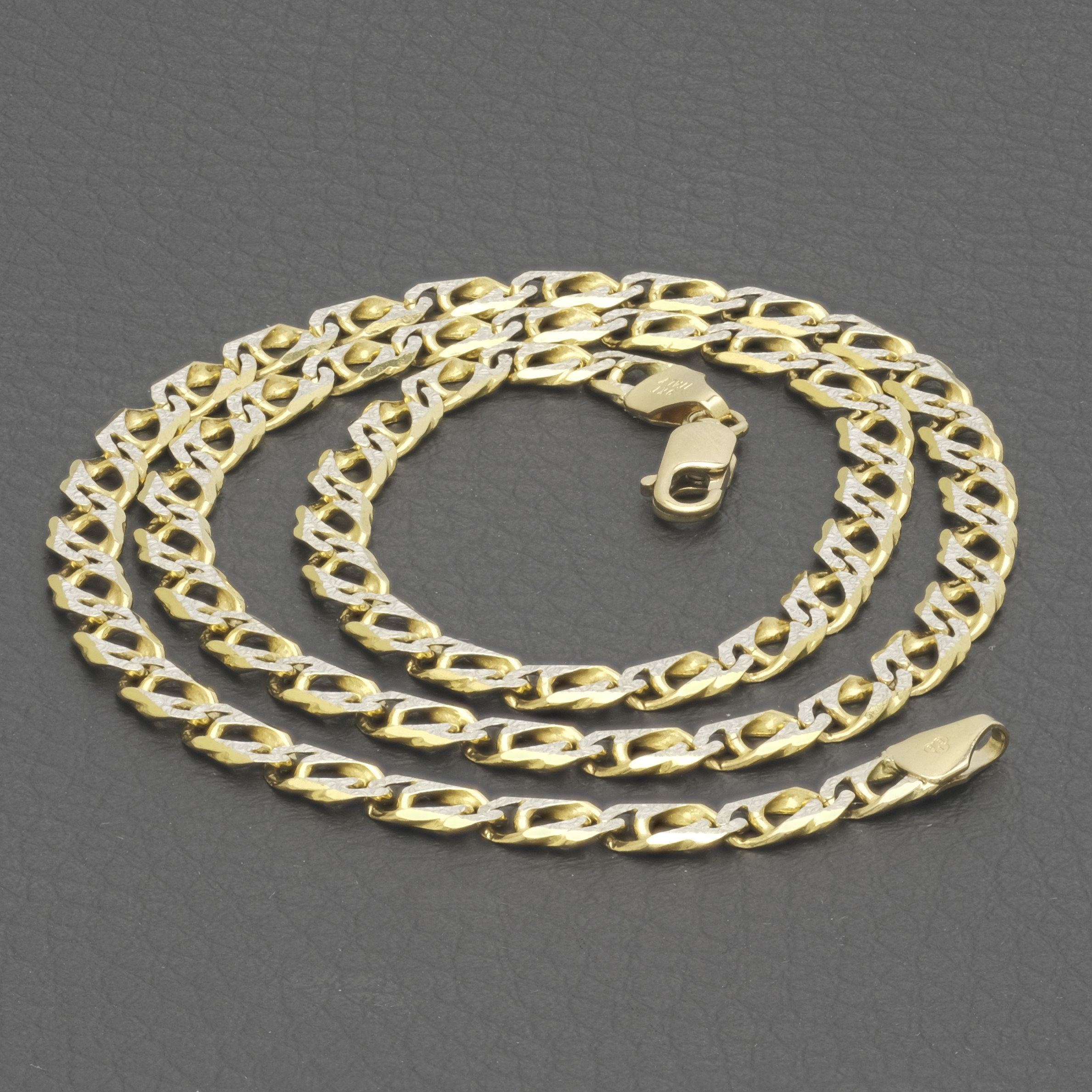 9ct Yellow & White Gold Patterned Double Curb Chain 18" 5mm - Image 2