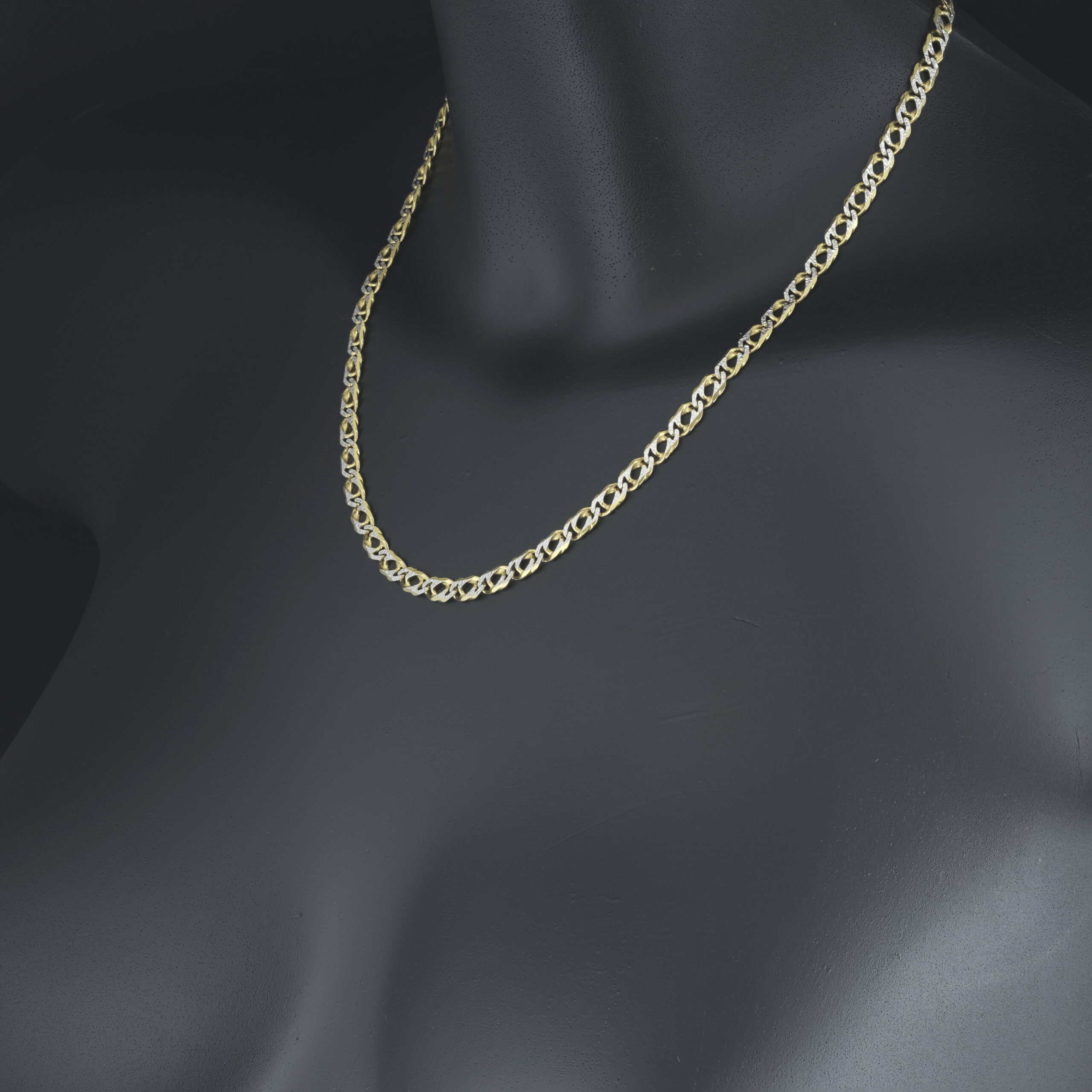 9ct Yellow & White Gold Patterned Double Curb Chain 18" 5mm - Image 4