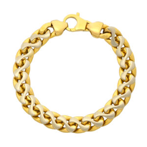 9ct Yellow And White Gold Fancy Curb Bracelet 7.5″ 10mm
