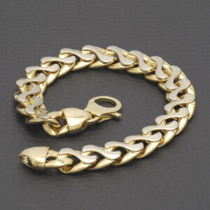 9ct Yellow And White Gold Fancy Curb Bracelet 7.5″ 10mm