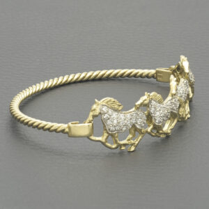 9ct Yellow Gold 4 Horse Twist Gemstone Loop Bangle