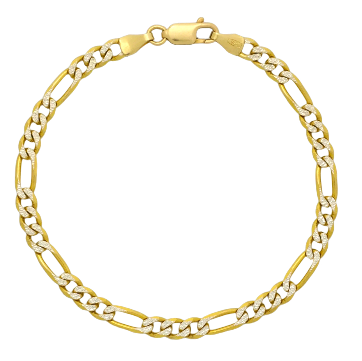 9ct Yellow And White Gold Figaro Bracelet 7.5" 4.5mm