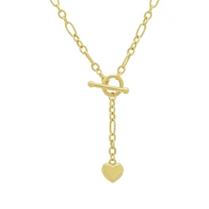 9ct Yellow Gold Fancy Link Chain With T-Bar & Heart Pendant 20″ 5mm