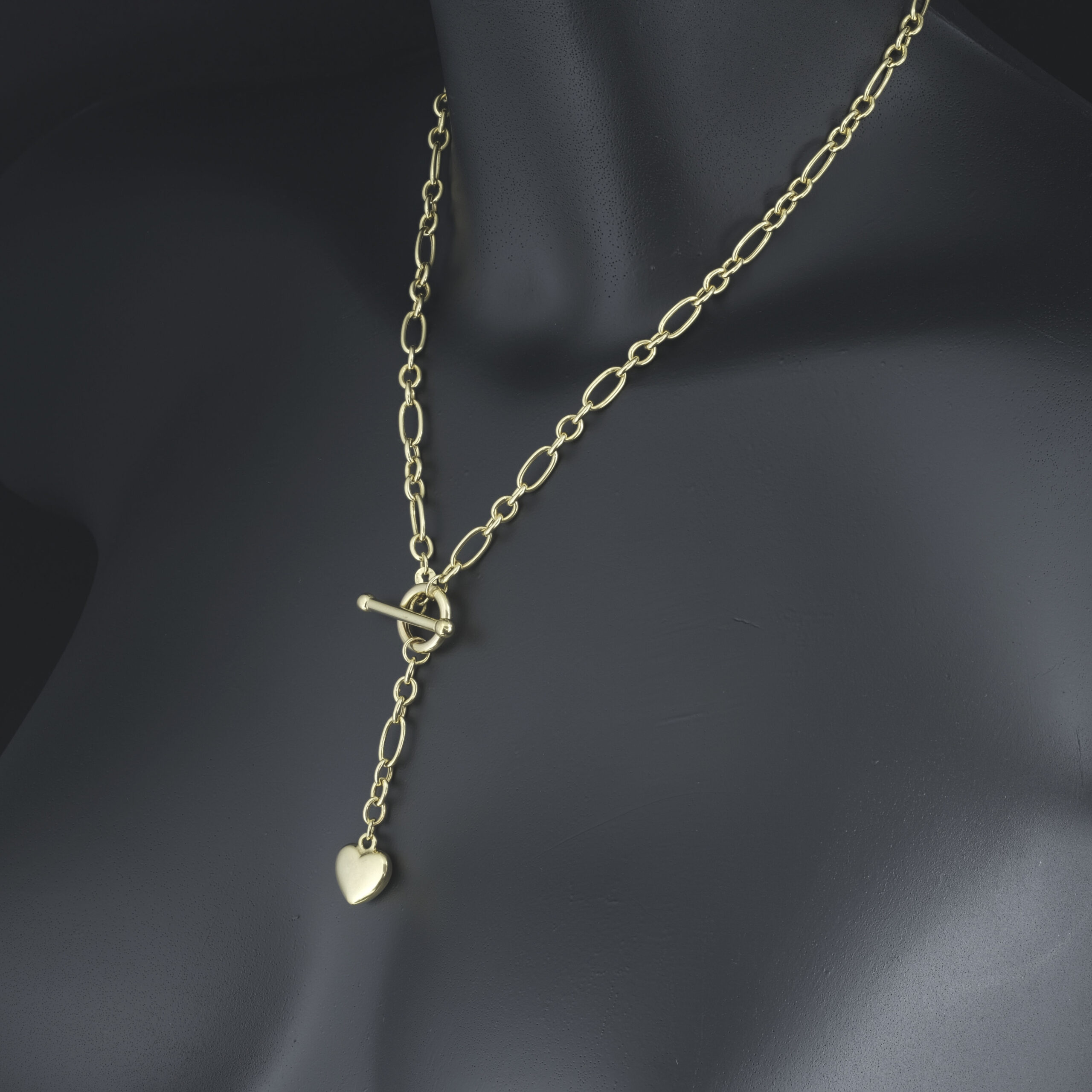 9ct Yellow Gold Fancy Link Chain With T-Bar & Heart Pendant 20" 5mm - Image 4