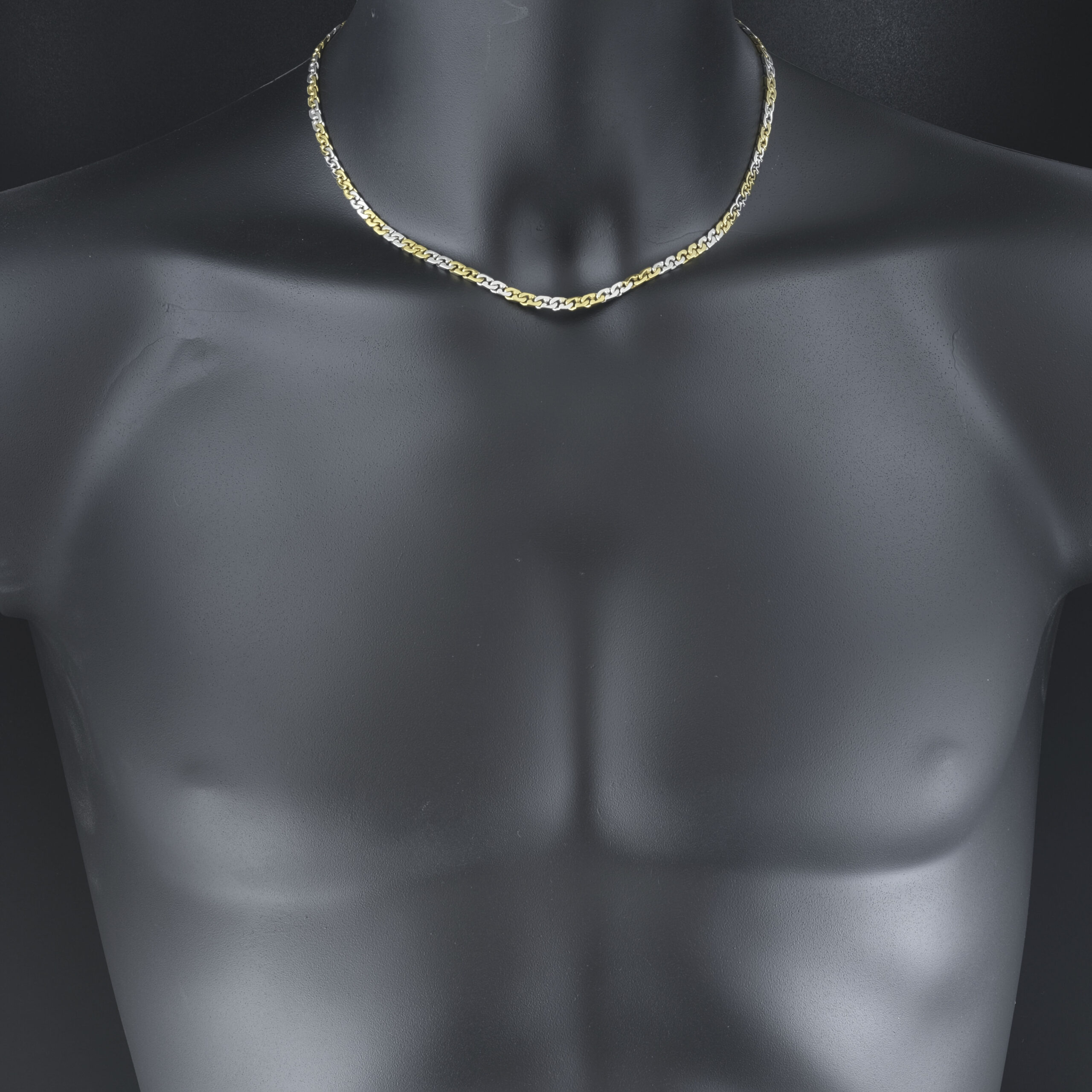 18ct Yellow & White Gold Fancy Link Chain 18" 4mm - Image 5