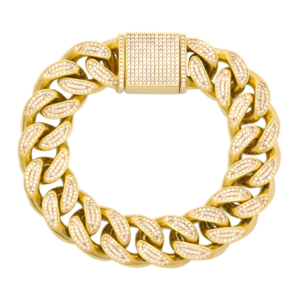 9ct Yellow Gold Gemstone Cuban Bracelet 7.5″ 16mm