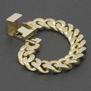 9ct Yellow Gold Gemstone Cuban Bracelet 7.5″ 16mm