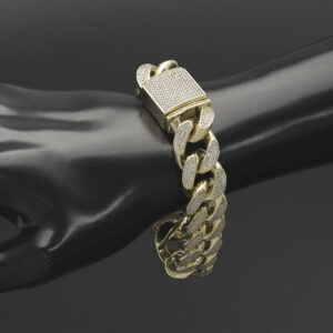 9ct Yellow Gold Gemstone Cuban Bracelet 7.5″ 16mm